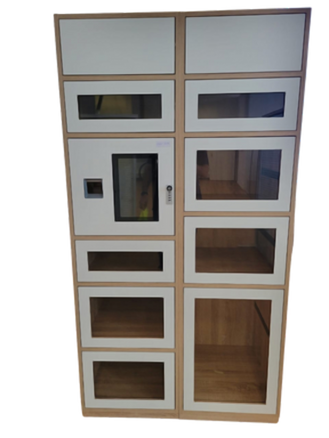 Meuble casiers finition blanche et bois